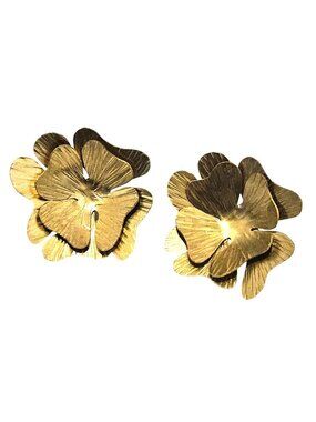 Vintage Gold Tone Floral Stud Earrings